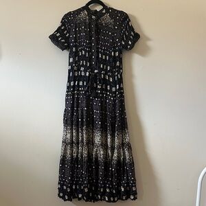 Free People Black and White Patterned Midi Dress